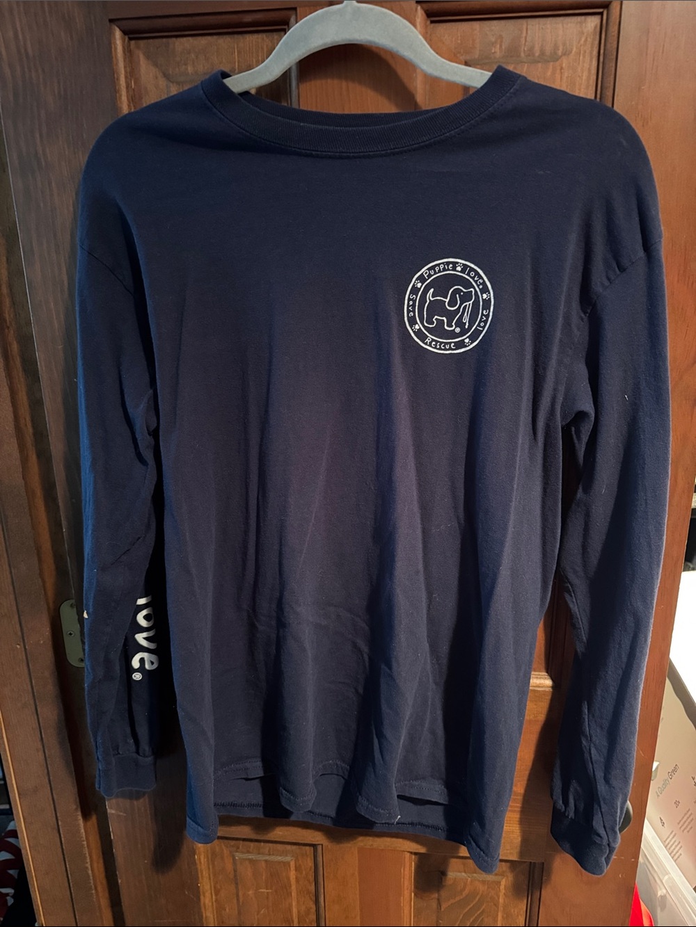 Navy Long-Sleeve Graphic Tee with Small Chest Logo